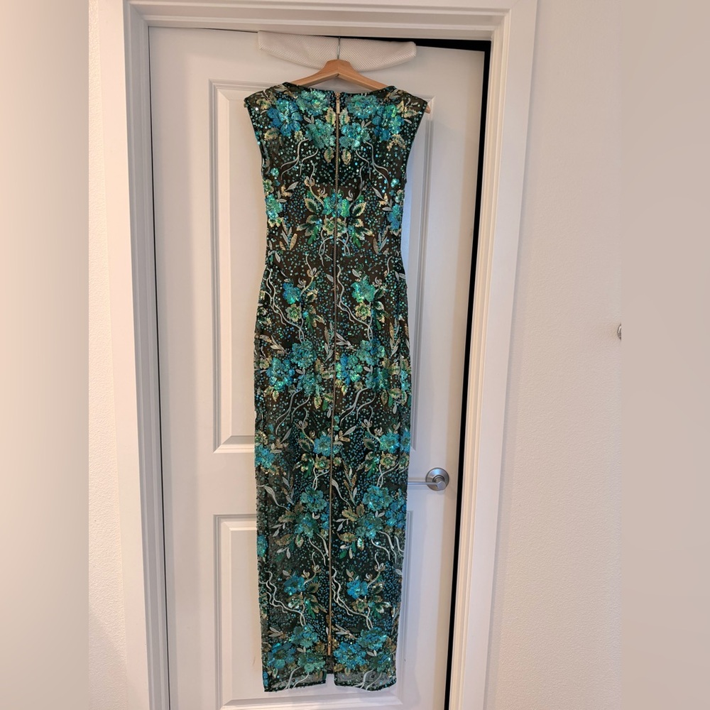 NWOT BRONX AND BANCO Violet Teal Maxi Dress , Elegant Floral Evening Gown - Picture 9 of 14